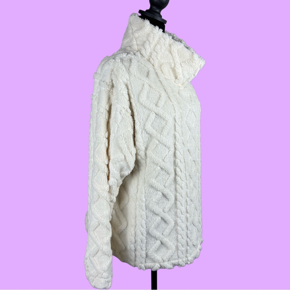 Eddie Bauer Cozy Cable Fleece Pullover Mock Neck Ivory/Cream - Picture 6 of 13